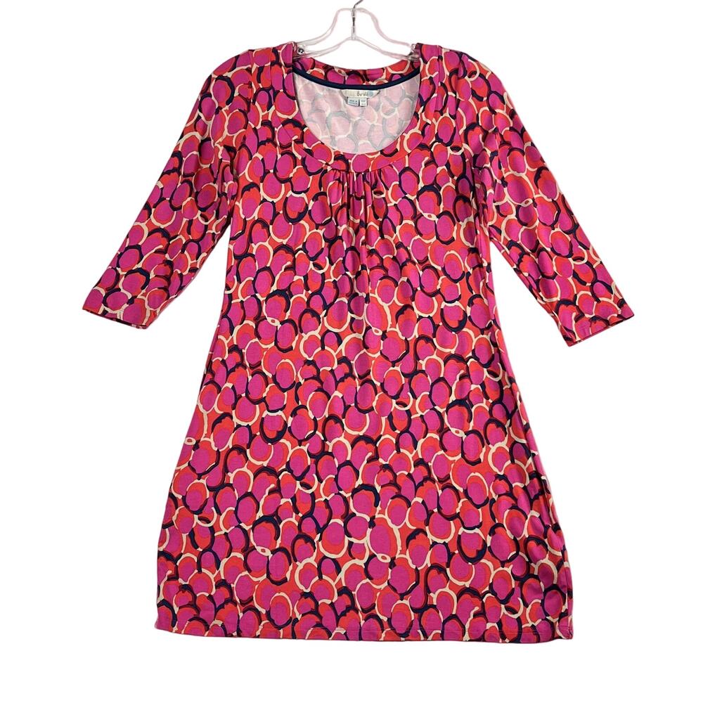 Boden 3/4 Sleeve Geometric Circle Print Jersey Knit Dress Pink Womens US 8